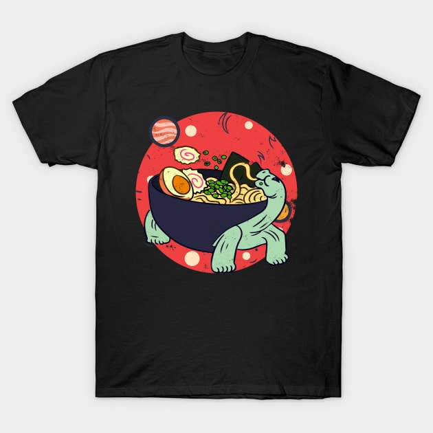 Kawaii Tortoise Eating Ramen Noodles Space Otaku Ramen Bowl T-Shirt by alcoshirts